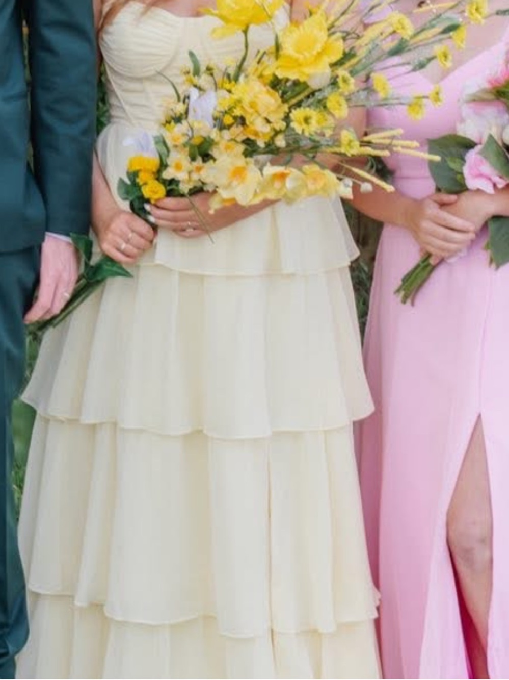 Azazie Pale Yellow Tiered Bridesmaid Dress
